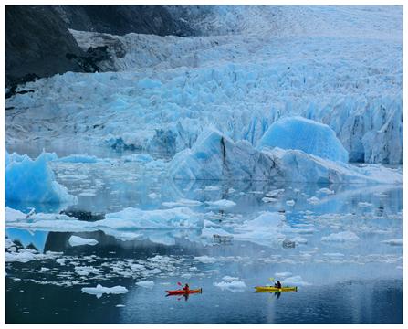 Kayaking among the ice in Pederson Lagoon, Kenai Fjords National Park