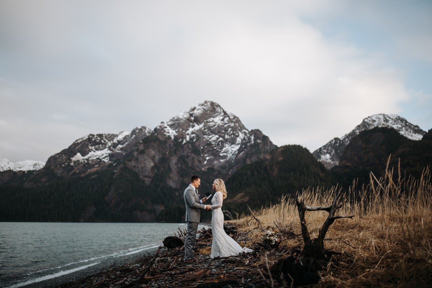 A couple eloping outside of Seward in the Kenai Fjords